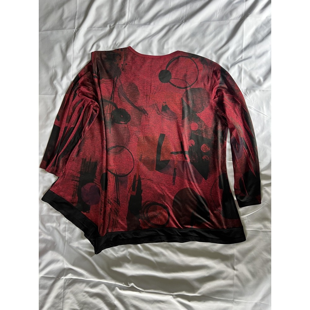 Jess & Jane‎ Shirt Womens 2X Red Black Abstract Print Long Sleeve Top Made USA - Picture 4 of 13